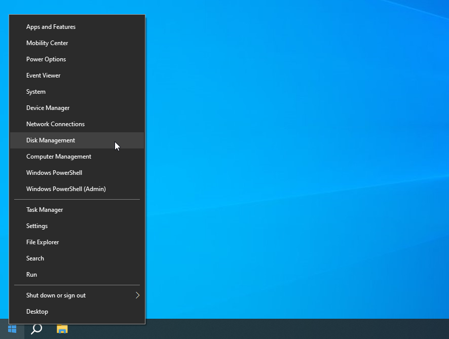 تغییر نام درایو - کلیک راست بر روی دکمه استارت و انتخاب گزینه disk management